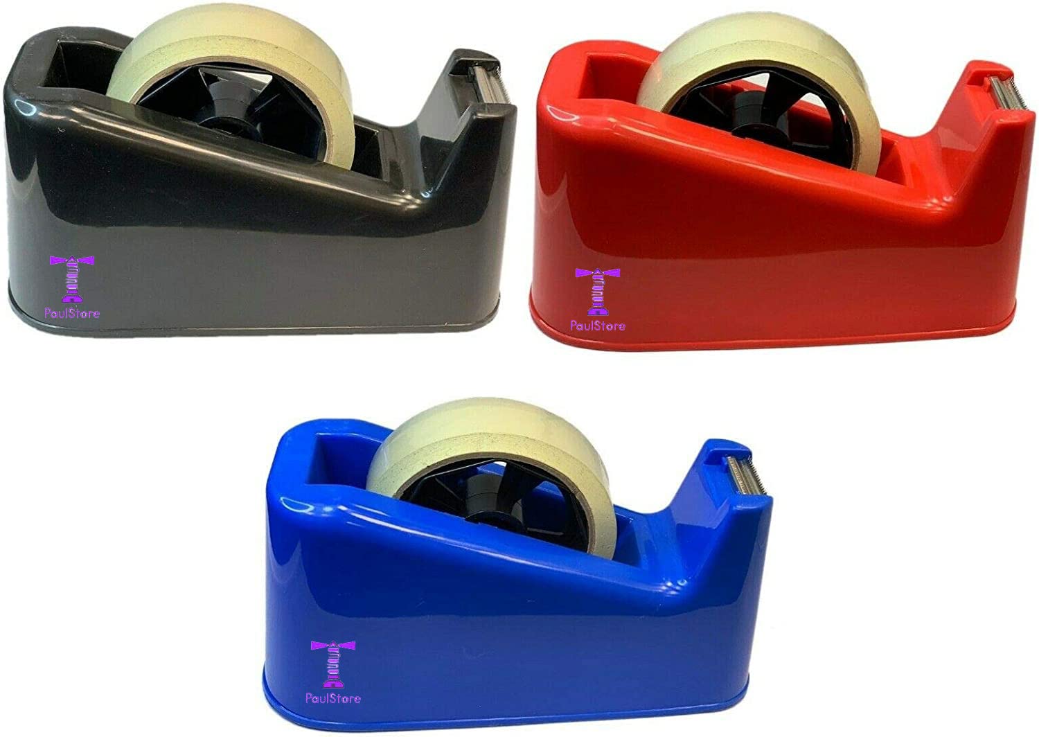 PaulStore Large Tape Dispenser Heavy Duty Desktop Office SELLOTAPE CELLOTAPE Pack Holder (Red)