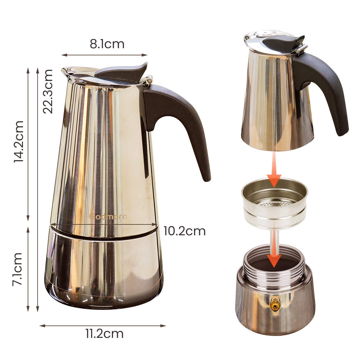 Godmorn Stovetop Espresso Maker, Italian Coffee Maker Moka Pot, 450ml