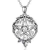 Plesitep Pentagram Necklace Sterling Silver Pentacle Wiccan Birthstone Tetragrammaton Necklace Gift for Women