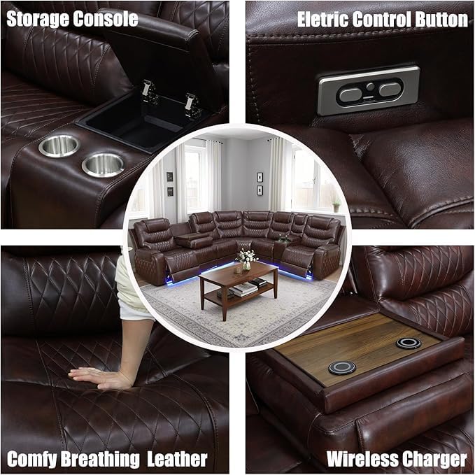 Living Room Furniture Set, Power Reclining Sofa Set, Air Leather Recliners with... photo 4
