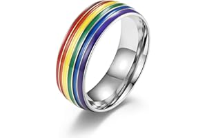 PINGYONGCHANG 8MM Rainbow Enameled Stainless Steel Ring Colorful LGBT Pride Rings for Women Girls Boy Men Lesbian Gay Birthday Party Band