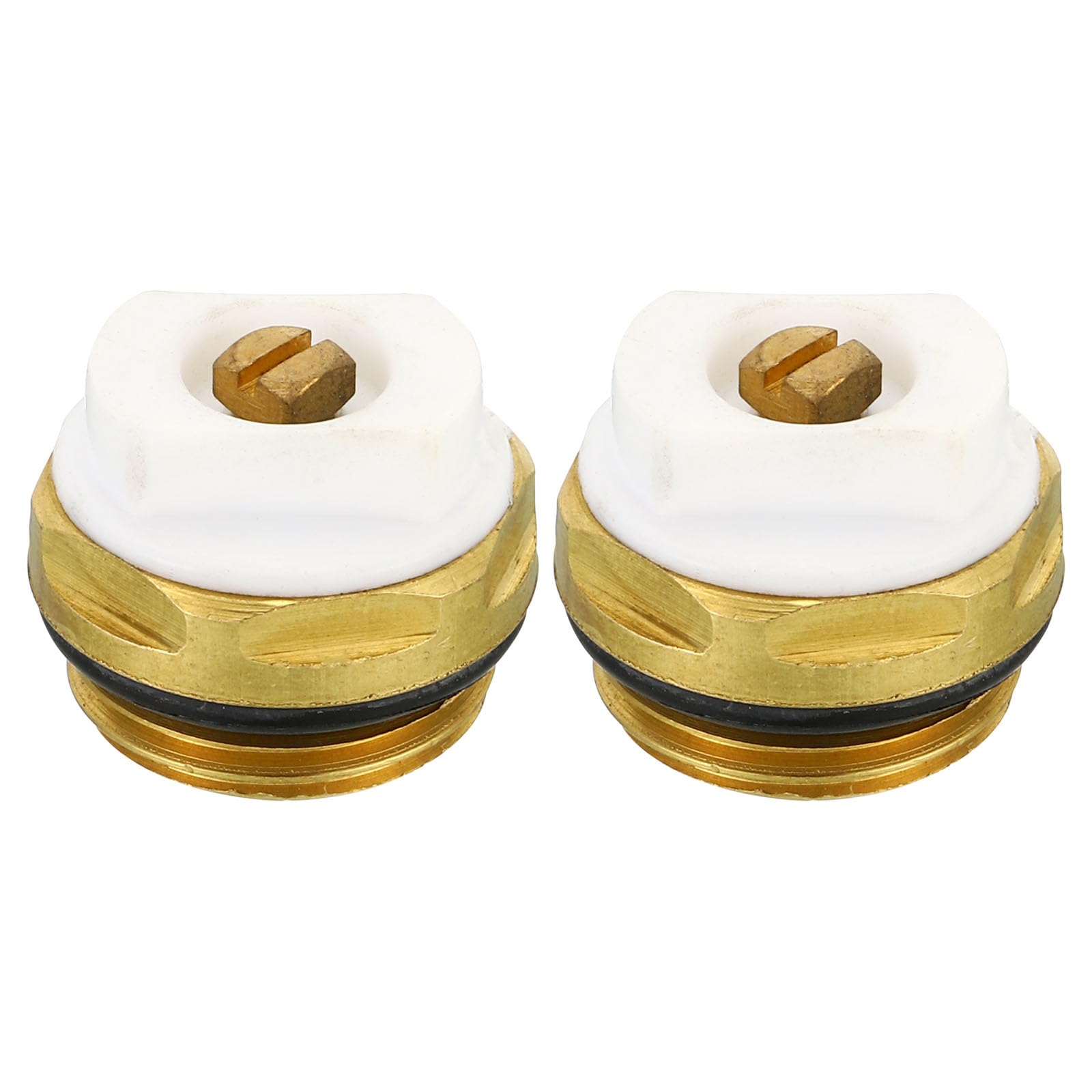 PATIKIL 1/2" BSP Male Thread Manual Radiator Air Vent Plug Valves, 2 Pack Brass Plug for Radiator Heater, Gold White