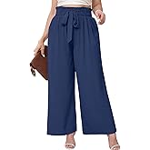 AusLook Women's Plus Size Wide Leg Lounge Pants with Pockets High Waisted Palazzo Adjustable Tie Knot Flowy Trousers