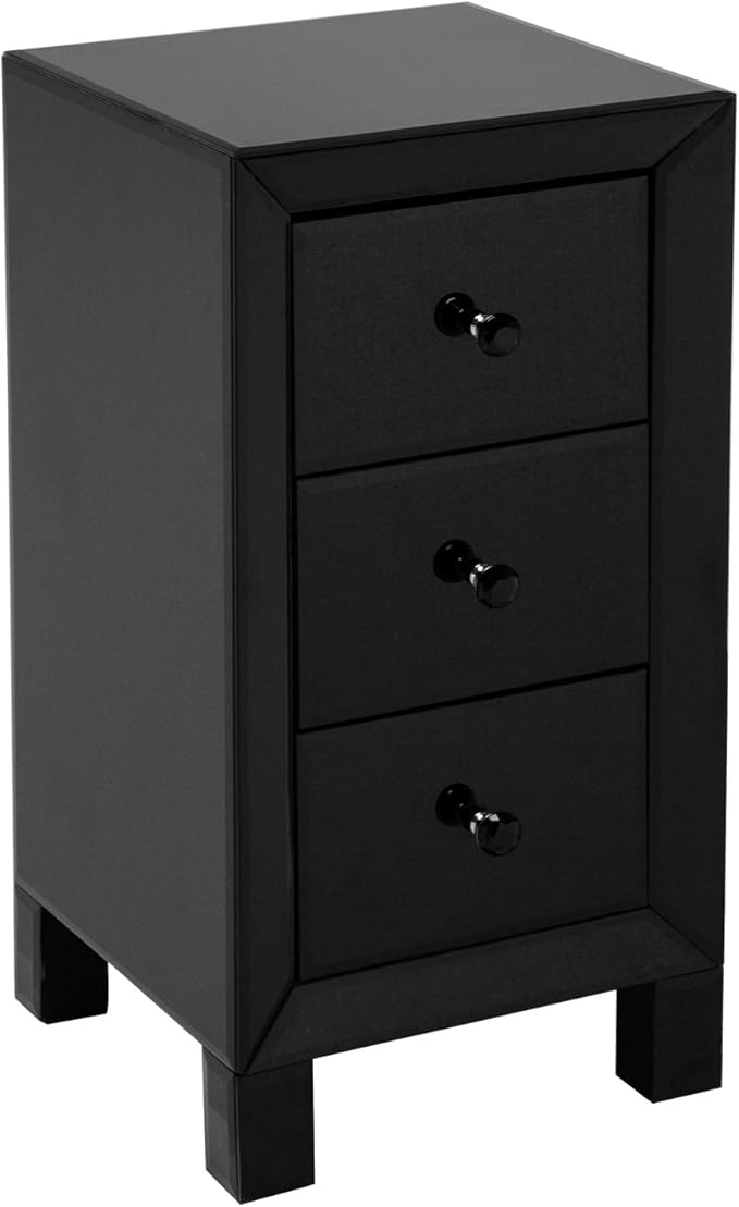 Modern and Contemporary Mirrored 3Drawers Nightstand Bedside Table Black Kitchen