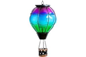 pearlstar Hot Air Balloon Solar Lantern with Flickering Flame Light Outdoor Solar Hanging Lights Waterproof for Garden Yard Farmhouse Patio Pathway Outside Decoration,Glass, Irregular