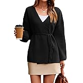 Saodimallsu Womens Wrap V Neck Cardigan Sweaters Tie Front Long Sleeve Soft Knit Dressy Work Fall Sweater Blazer