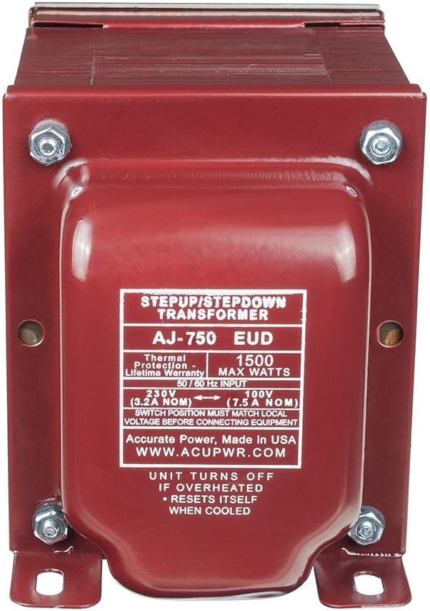ACUPWR Tru-Watts 750-Watt Step Up/Down Voltage Transformer with IEC C13 Input and Type F Schuko Plug/Power Cord – Use 100-Volt Appliances in 220-240-Volt Countries, and Vice Versa - AJ-750EUD
