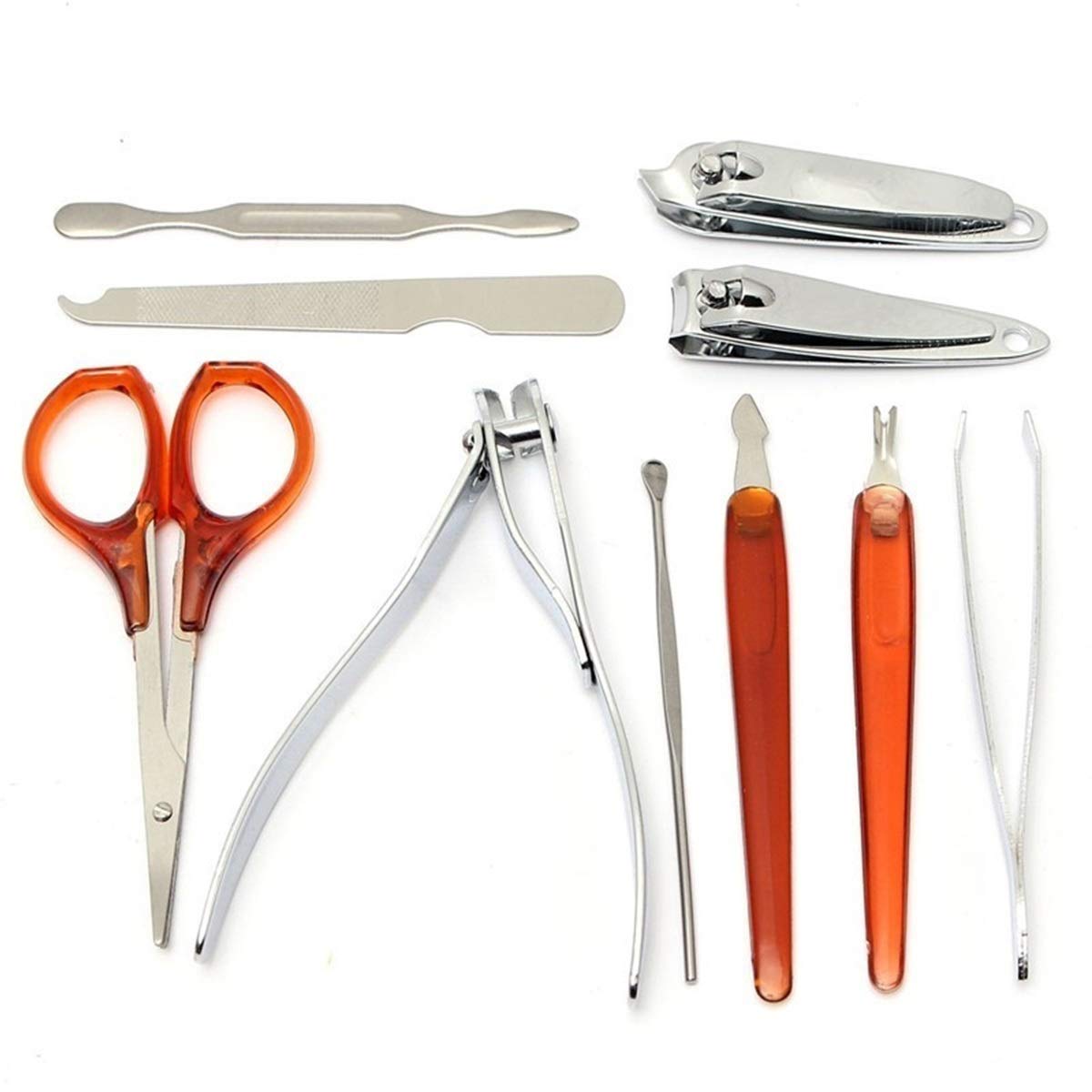 10pcs Pedicure Manicure Kit Stainless Steel Nail Grooming Tools Nail Cuticle Pusher Clippers Nipper with Storage Case : Beauty