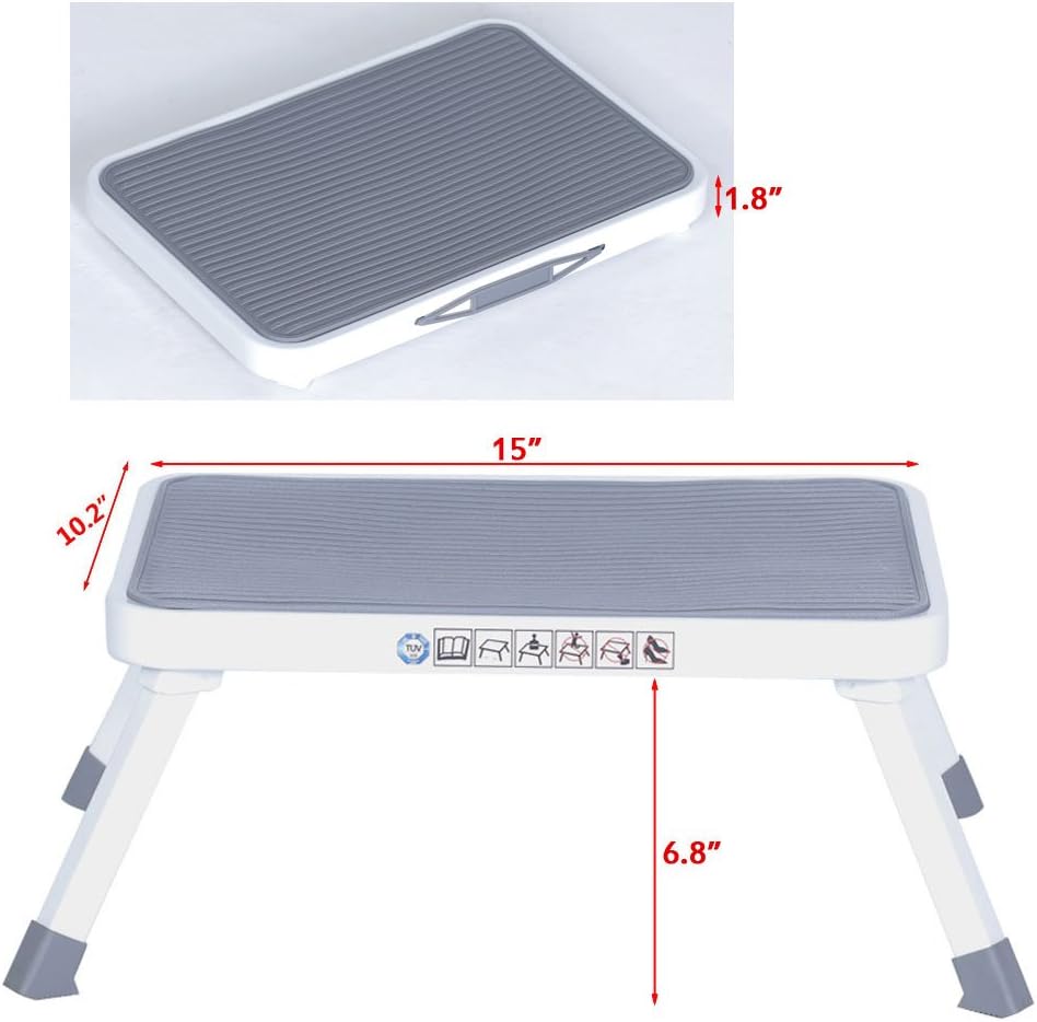 Sattiyrch Step Stool for Adult,Portable Folding Metal Small One Step Stool with Non Slip Platform,6.8"(H),Max Load 330 lbs: Kitchen & Dining