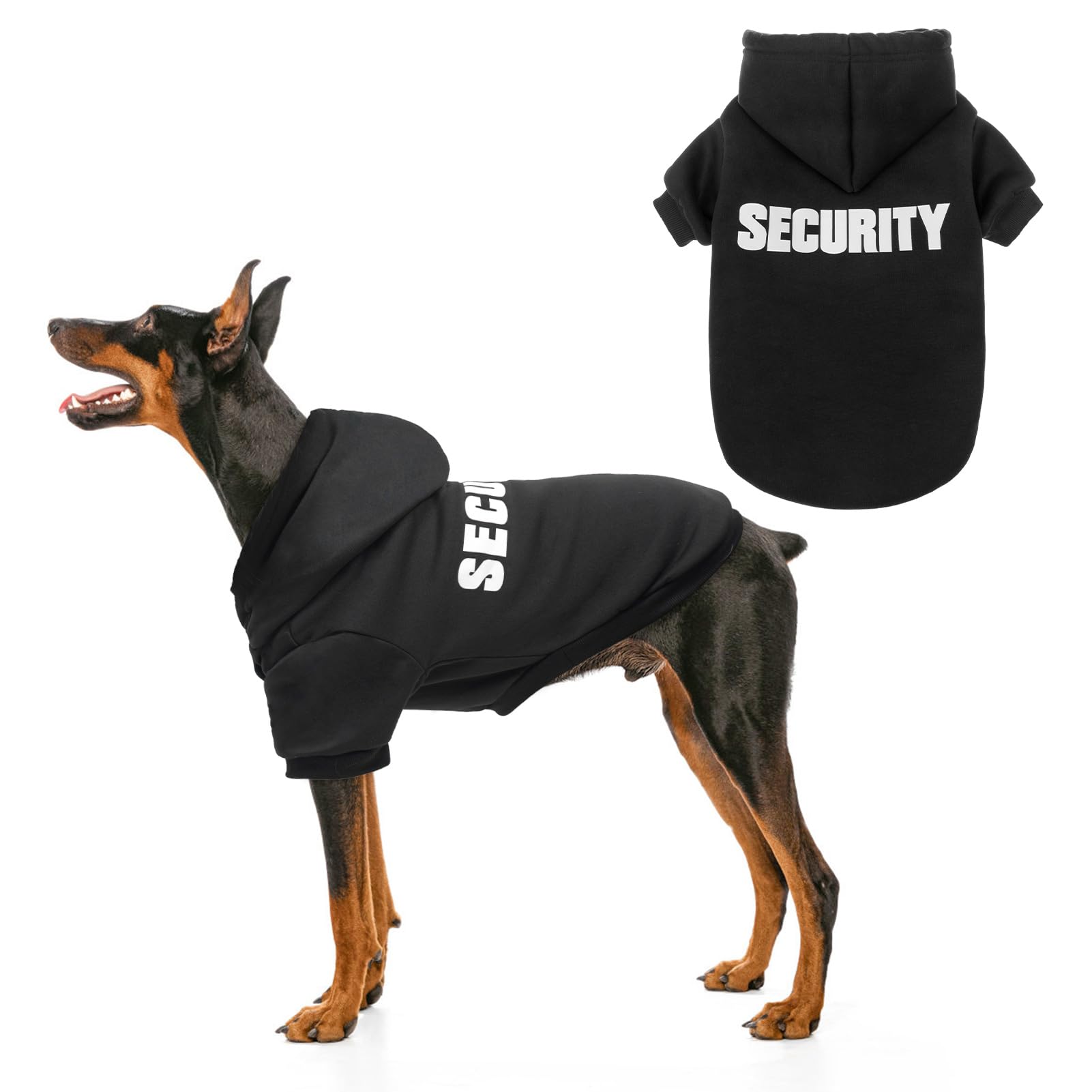 SCENEREAL Security Dog Hoodie Sweaters for Small Medium Large Dogs, Brushed Fleece Dog Clothes with Hat,Soft Cotton Winter Spring Coat All Weather Clothes, Classic Halloween Costume with Leash Hole