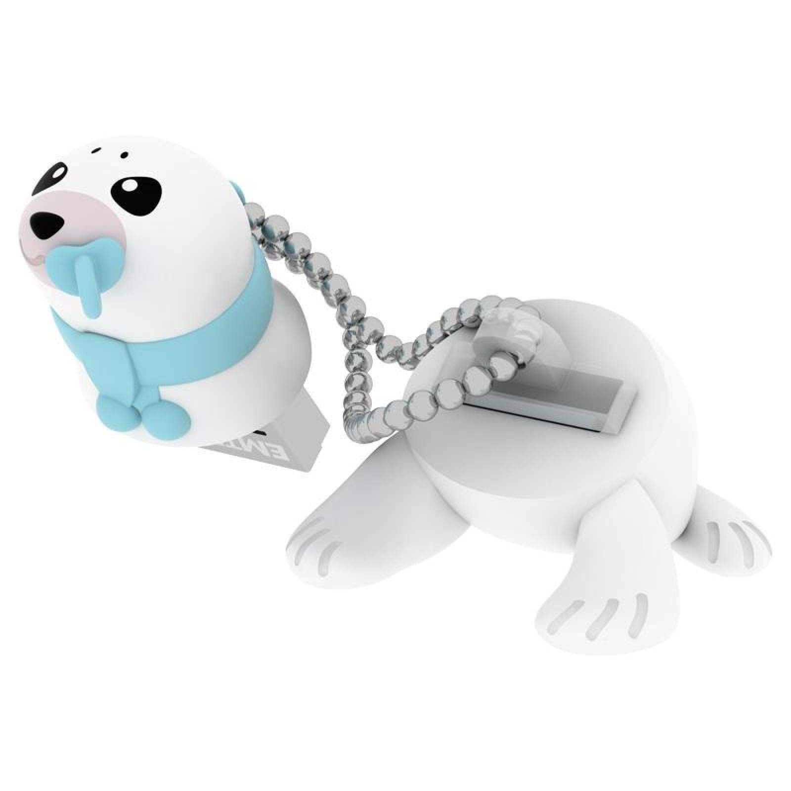 EMTEC - Baby Seal - 16 GB Flash Drive - USB 2.0 Type-A - Blue & White Rubber - Blister Pack