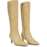 MICIFA Burgundy Kitten Heel Knee High Boots for Women Side Zipper Tall Leather Boots Pointed Toe Fall Dress Boots