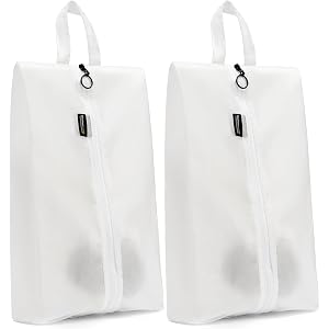 SOARSAIL 2 Pack Shoe Bags for Travel, Water-Resistant Organizers, White | 100D Composite Nylon, Translucent Design, Large Cap
