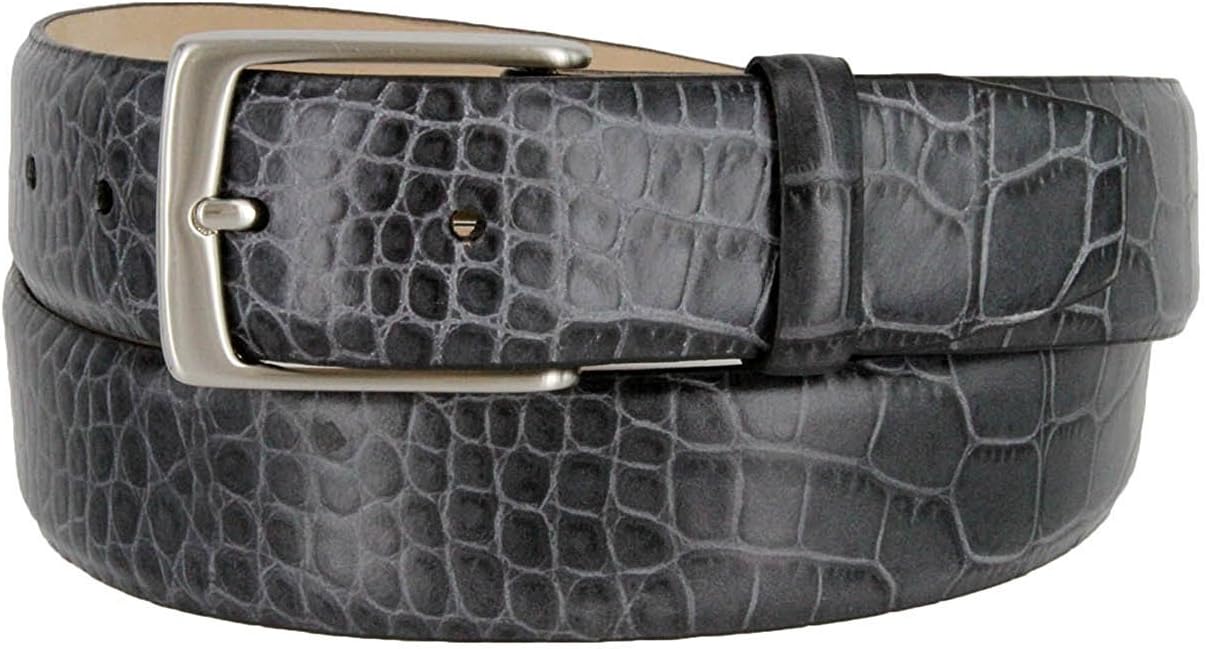 Hagora Men's Italian Calfskin Leather Alligator Texture 1-3/8" Wide Buckle Belt
