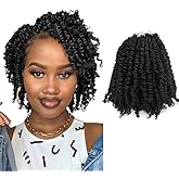 Wudas Short Passion Twist Hair 6 Inch Pre-twisted Passion Twists Crochet Hair Natural Black Pre-looped Synthetic Crochet Braids (8 Packs,1B)