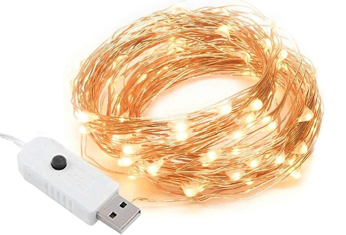 MSC - 33 ft / 10M - 100 * LED USB Powered 8 Function Warm White Coloured String Fairy Lights On Copper Cable with 8 Light Effects, Ideal for Christmas, Xmas, Party,Wedding,Decoration Warm-8funcUSB1