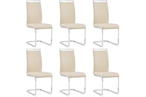 Baysitone Modern Dining Chairs Set of 6, Side Dining Room Chairs with Silver Frame, Kitchen Chairs with Faux Leather Padded Seat High Back, Chairs for Dining Room, Kitchen, Living Room Beige
