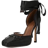 JilTrdWei Women's Ballet Heels, Satin Ballerina High Heels with Ribbon Lace-Up, Square Toe Mary Jane Stiletto Heels for Party, Wedding & Formal Dress