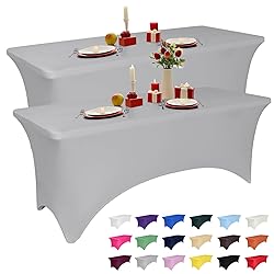 2 Pack 4 Feet Grey Spandex Tablecloth for