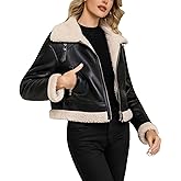 DIASHINY Women Fur Leather Jacket Faux Fur Lined Shearing Cropped Moto Biker Coat