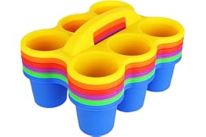 STARVAST 6Pcs Classroom Caddy Storage Basket with Handle, 6 Compartments Plastic Drink Cup Caddy Holder for Kids, Office, Art