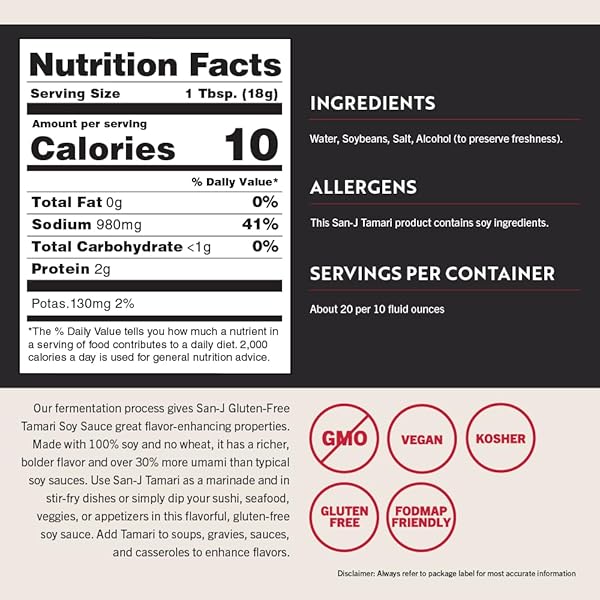 SAN-J – GLUTEN FREE TAMARI SOY SAUCE – SPECIALLY BREWED – MADE WITH 100% SOY – 64 OZ. CONTAINER