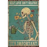 Retro Skull Decor Tin Sign Home Metal Mental Health Matters Poster Skeletons Self Love Isn't Selfish It's Important Postertattoo Skull Aluminum Wall Art Decor Public 8x12 Inch