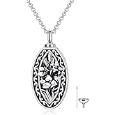 MEIDERBO Personalized Custom Birth Flower Urn Necklace for Ashes S925 Sterling Silver 12 Month Pendant Cremation Jewelry for Ashes with w/Funnel Filler Memorial Keepsake Jewelry for Women