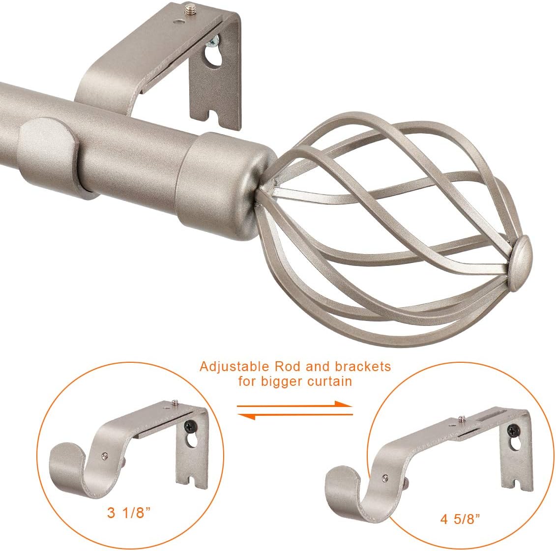 Mayrhyme Adjustable Curtain Rod for Window 28 to 48 Inches,Twisting Cage with Cap 1-Inch Diameter Pewter Curtain Rod: Home & Kitchen