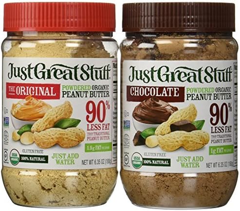 Betty Lou's Just Great Stuff Organic Powdered Peanut Butter and Organic Powdered Chocolate Peanut Butter Combo 6.35 Ounce jars by Just Great Stuff
