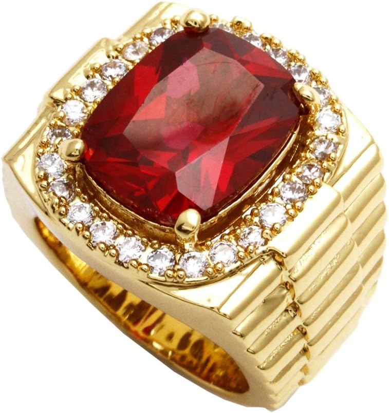Gold CZ Iced Out Mens Hiphop Micro Pave Gemstone Ruby Fashion Ring 18MM (10)