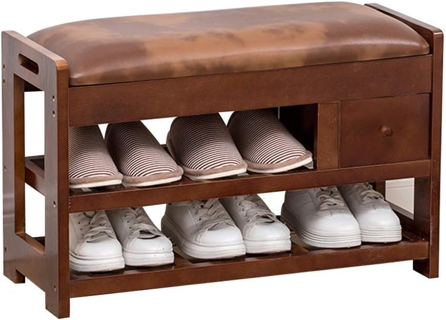 KFDQ HecesHogar de Madera Banco de Zapatos, 2Tier Zapatero con Pu Amortiguador de Asiento para