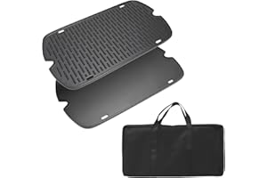 SafBbcue Cast Iron Cooking Griddle for Weber Traveler Portable Series Gas Grill, Griddle Plate for Weber 9010001 9011701 9013001 9020001 9030001 Traveler Portable Grill, Griddle with Carry Bag
