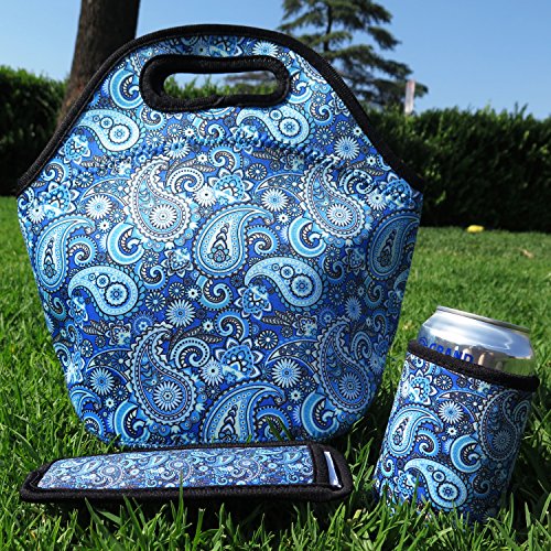 Neoprene Lunch Bag - Insulated Lunch Tote Bags for Women & Girls - Lunch Boxes for Kids & Adults - Adult Lunch Box (Paisley Design Set)