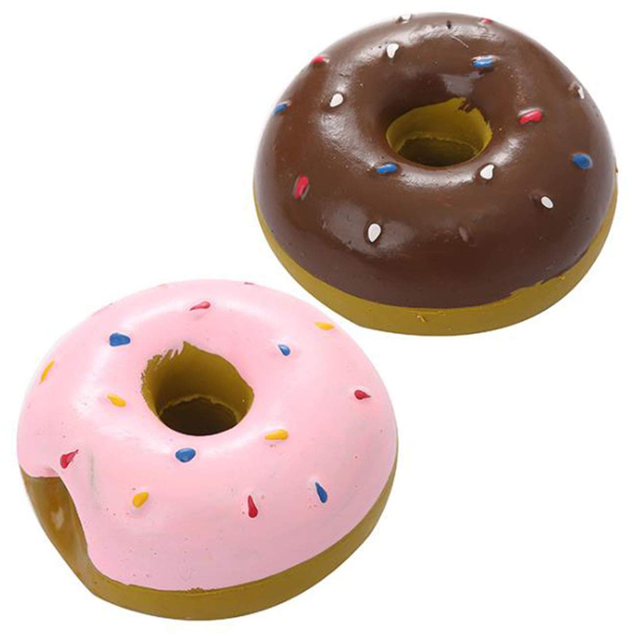 YUANHONGJIAN 2 Pcs Random Color Squeak Latex Dog Toys Doughnut Shape Dog Chew Toys Puppy Molar Toy Pet Interactive Play Toys for Small and Medium Dogs