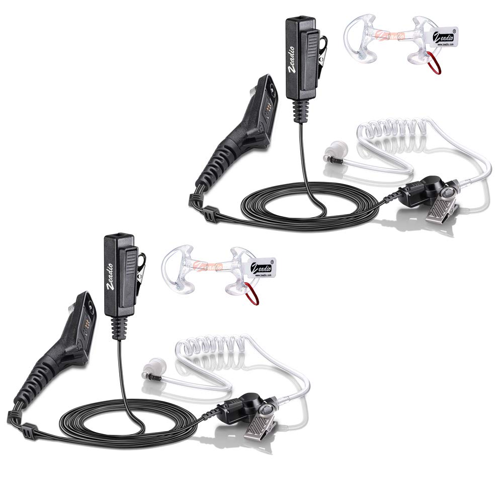 Zeadio Surveillance Covert Air Acoustic Tube Walkie Talkie Earpiece Headset with Earmold and Push-To-Talk Microphone for Motorola Multipin Two Way Radio (Pack of 2)