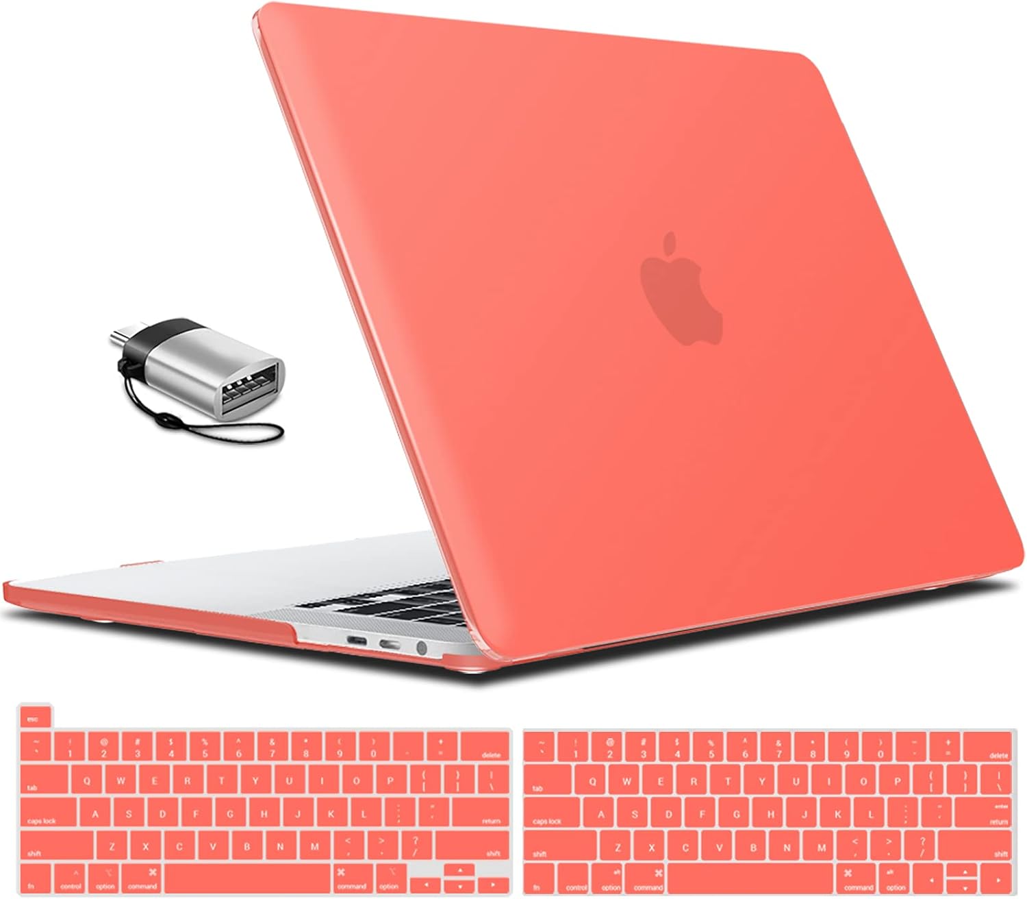 IBENZER New 2020 MacBook Pro 13 Inch Case M1 A2238 A2289 A2251 A2159 A1989 A1706 A1708, Hard Shell Case & Keyboard Cover & Type C for Apple Pro 13 Touch Bar(2020-2016), Coral Orange, MT13-LCOR+1TC