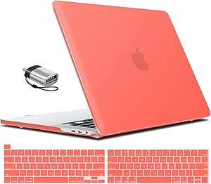 IBENZER New 2020 MacBook Pro 13 Inch Case M1 A2238 A2289 A2251 A2159 A1989 A1706 A1708, Hard Shell Case & Keyboard Cover & Type C for Apple Pro 13 Touch Bar(2020-2016), Coral Orange, MT13-LCOR+1TC