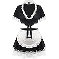 Paloli Maid Outfit for Women - Costume With Lace Apron, Fancy Dress Cosplay Lingerie Set, Black, L-XL
