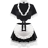 paloli Maid Outfit For Women,Maid Costume With Lace Apron,Fancy Halloween Dress Cosplay Lingerie Set