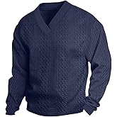 QOSOQ Mens Casual Sweaters Textured Pullover V Neck Sweater Pullover Long Sleeve Lightweight Sweaters Sweatshirts Top