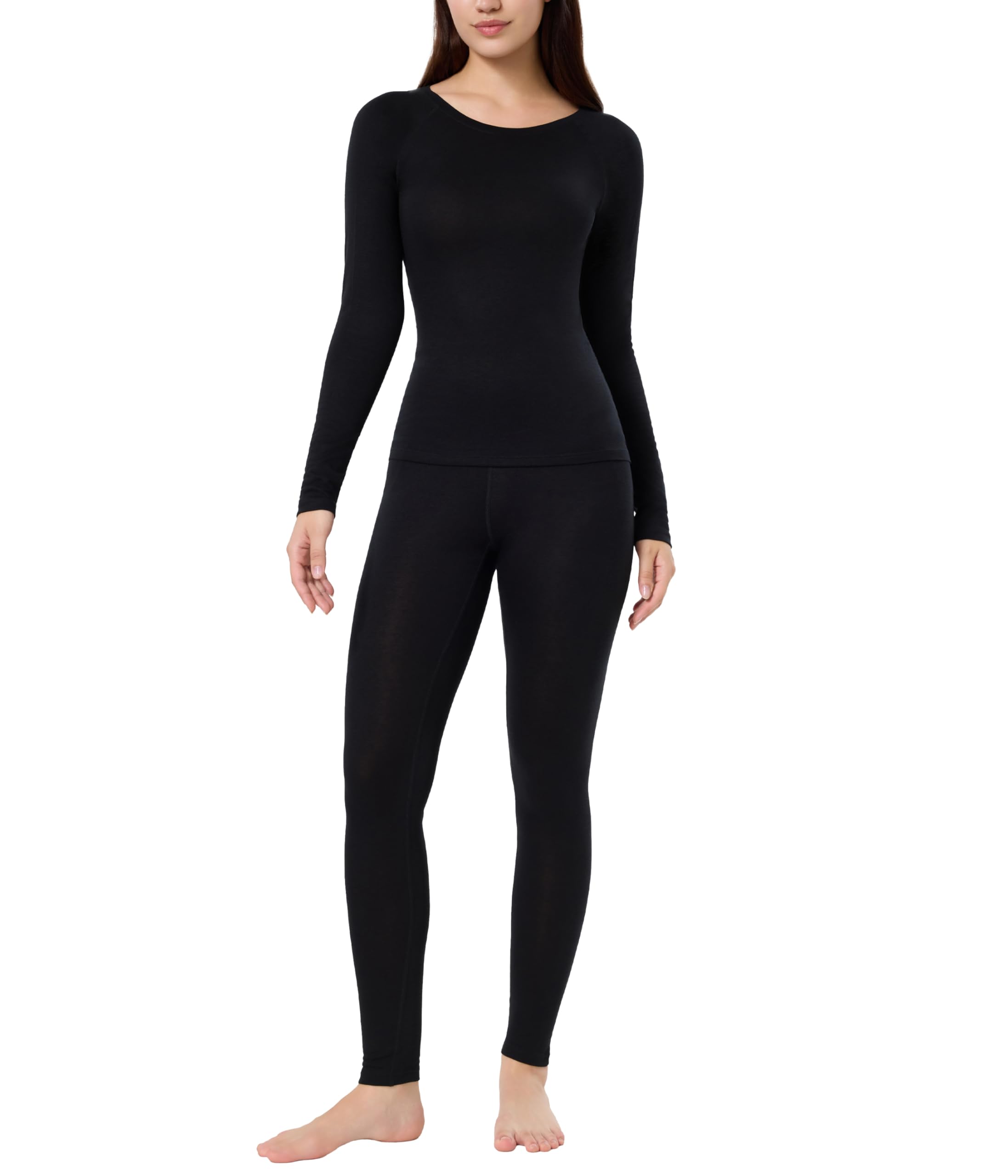 Photo 1 of CAOZITOU Merino Wool Base Layer Women Set, Thermal Underwear for Ladies, Womens 100% Wool Top and Bottom Sets 180g (Black-250g, Medium)