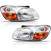 OLDANI Headlight Assembly for 2007 2008 2009 Ki-a Spectra, Passenger &amp; Driver Side Halogen Headlamp with Bulbs Clear Lens Black Housing Amber Reflector, 1 Pair, Replace# 921012F530
