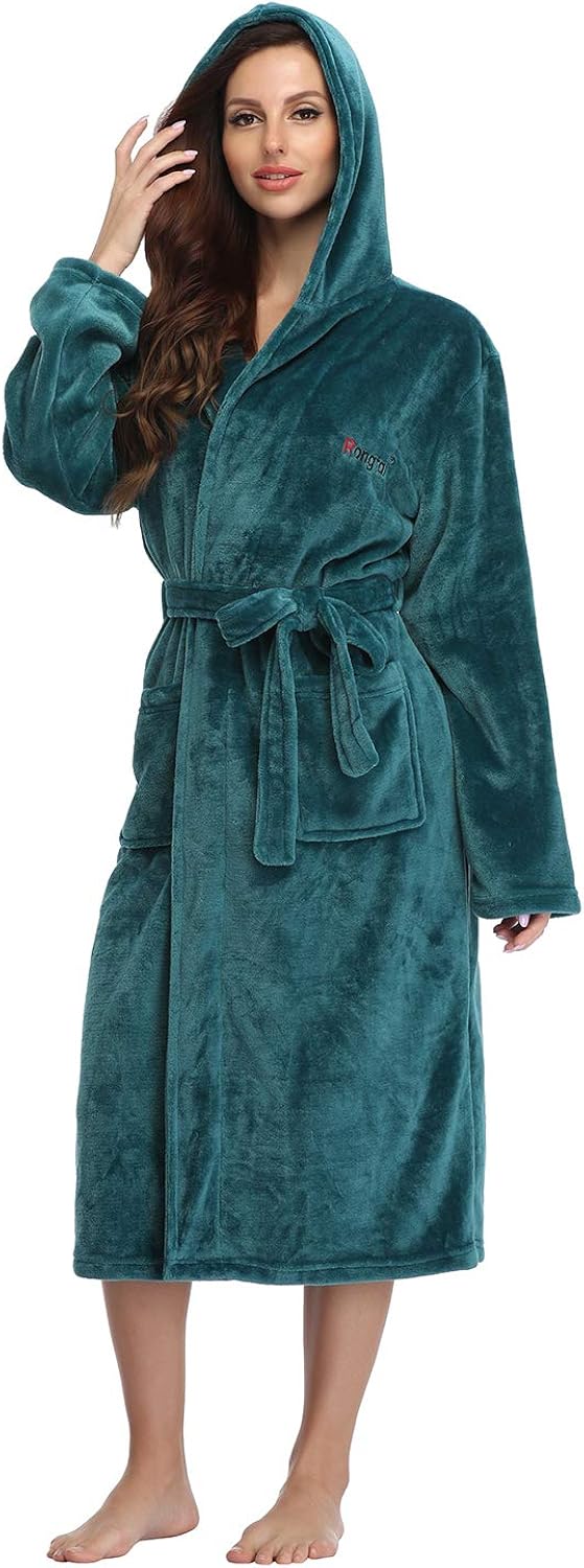 RONGTAI Fleece Womens Robe Lightweight Soft Plush Warm Bathrobes with