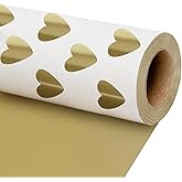 LaRibbons Reversible Wedding Wrapping Paper Roll, Gift Wrapping Paper with Gold Heart on White Design, Perfect for Birthday, Bridal Shower, Anniversaries, Engagement, 17 Inch × 33 Feet