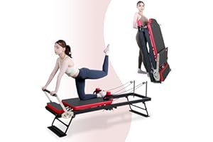 Reformer Pilates Machine, JIRTEMOT Pilates Machine with Resistance Springs and Cords, Home Foldable Pilates Reformer, Up to 300 lbs
