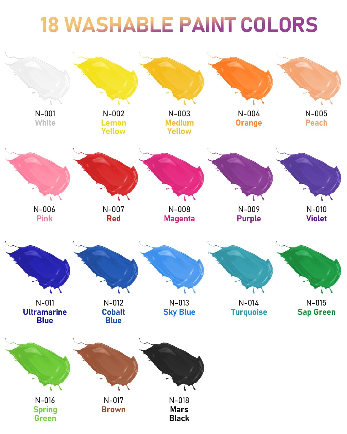 Nicpro 18 Colors Large Washable Paint Set for Kid (8.4oz,250 ml), Acrylic Bulk Paint Supplies Non Toxic Children Tempera Paint for Art, Craft DIY, Poster & Finger Paint, School, Home,Classroom, Party
