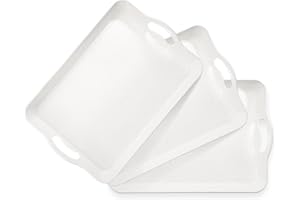 Cedilis 3 Pack Serving Trays with Handles, 16 x 11IN Food Serving Tray, Rectangular Plastic Stackable Tray for Restaurant, Pa