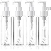 Cosywell Empty Plastic Pump Bottles Dispenser TSA Approved 3.4oz 4 Pack Portable Empty Refillable Container Clear Plastic Lotion Pump Dispenser Bottle for Facial Cleansing Oil Shampoo Shower Gel