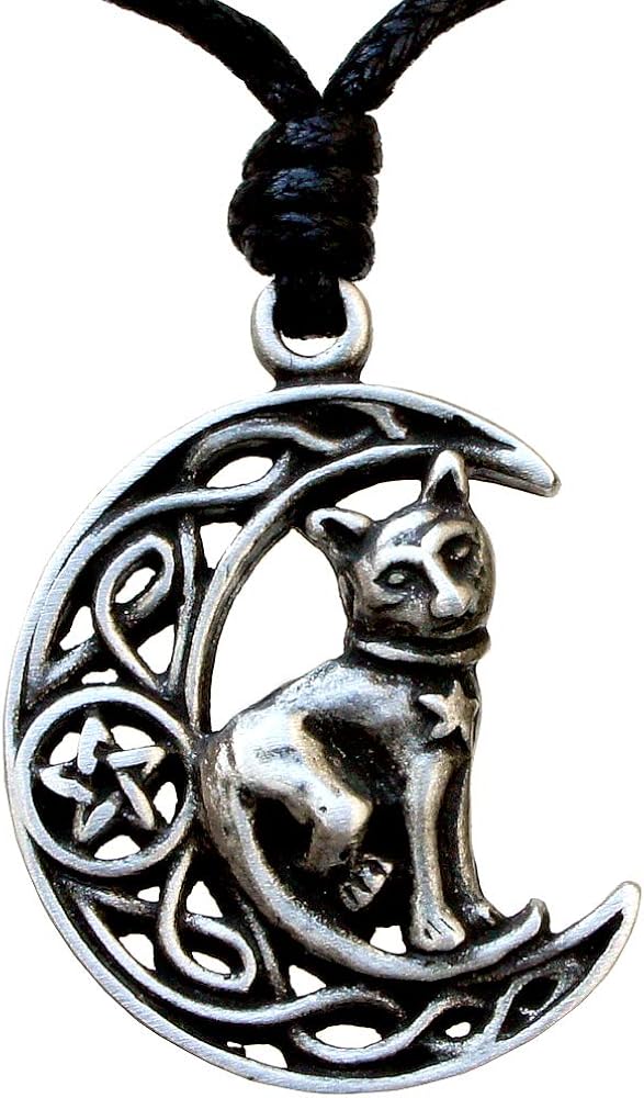 Cat Jewelry Celtic Crescent Moon Star Pentacle Pentagram Magic Wiccan
